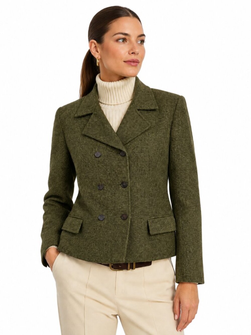 Vintage Lauren Ralph Lauren Blazer Green Tweed Double-Breasted Lambswool Size 6P